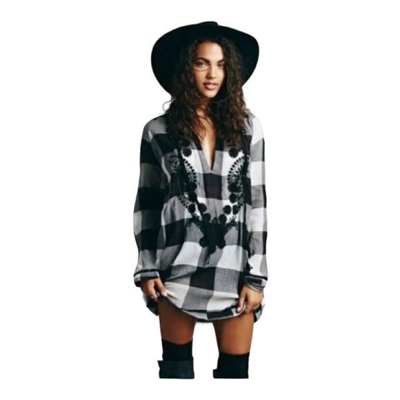 Free People Tops - Free People Black and White Plaid Blouse